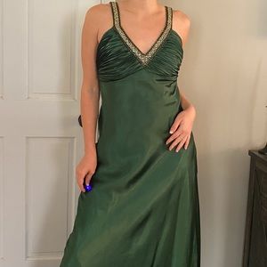 Camille Y2K Emerald Beaded Strap V-neck Gown